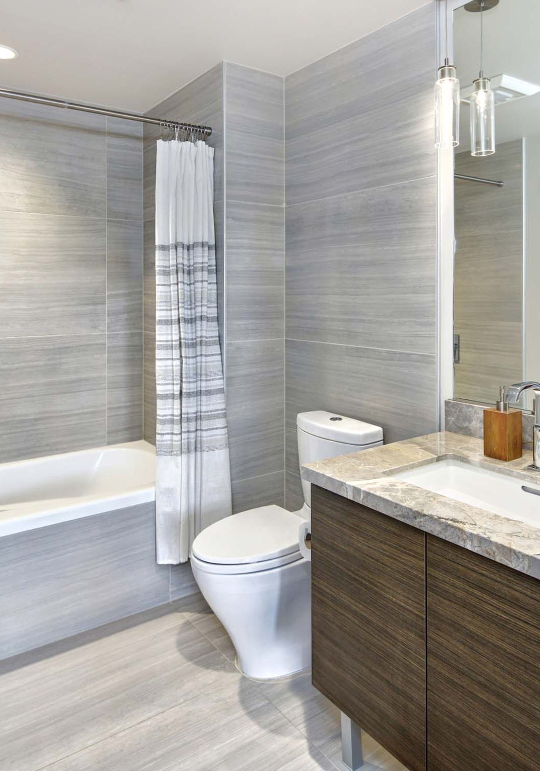 White grey and brown bathroom